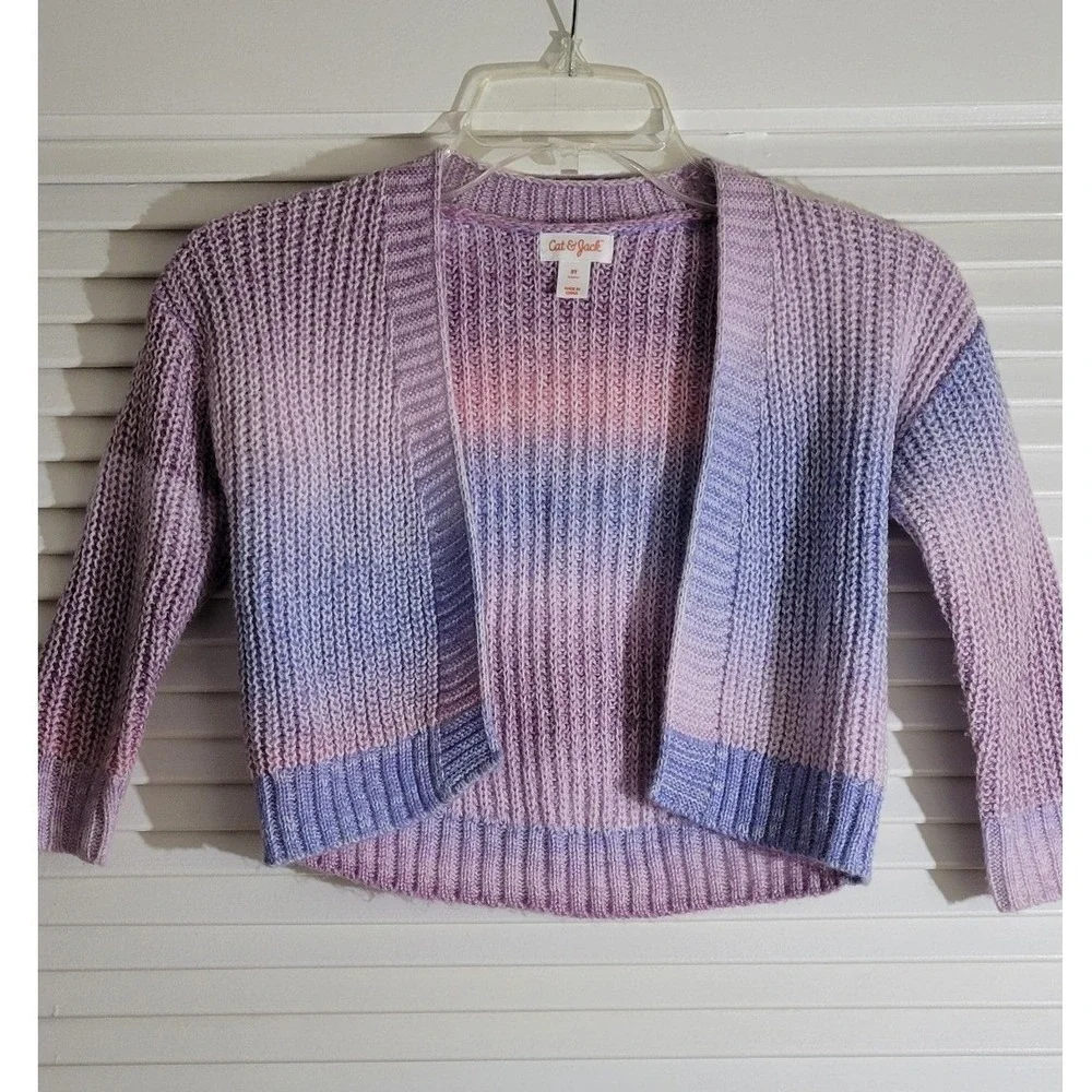 Cat & Jack Girls Purple Pink Ombre Space Dye Open Front Cardigan Sweater 3T